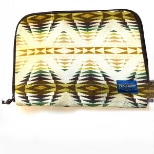 Pendleton Tribal Pattern Laptop Cover Cream, Green, Brown, Leather Pull